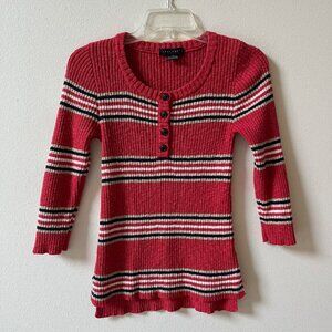 Sanctuary Striped Ribbed Knit Thermal Henley Sweater Top 3/4 Sleeve